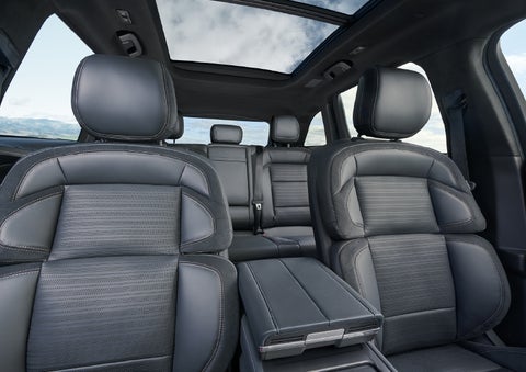The spacious second row and available panoramic Vista Roof® is shown. | Mark McLarty Lincoln in North Little Rock AR