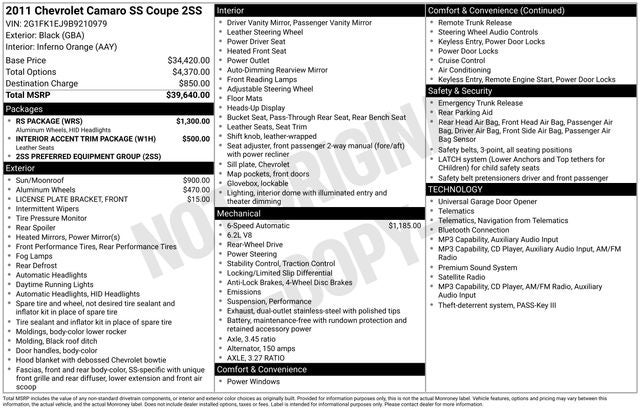 2011 Chevrolet Camaro SS 2SS