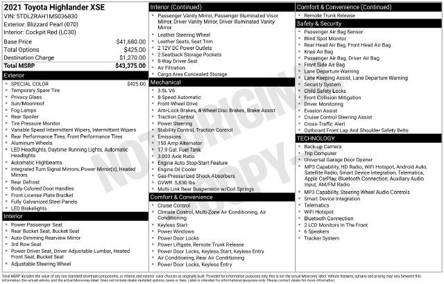 2021 Toyota Highlander XSE