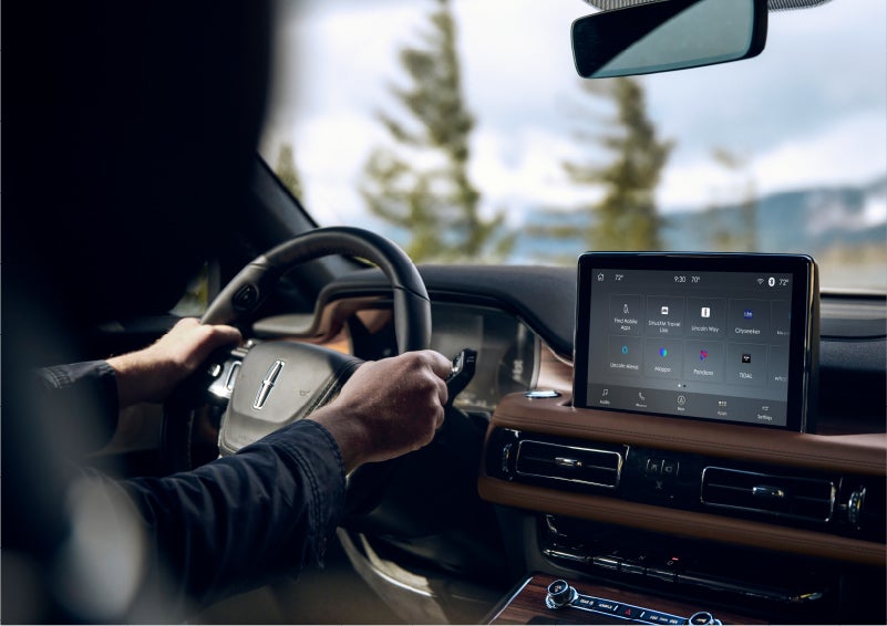 The Lincoln+Alexa app screen is displayed in the center screen of a 2023 Lincoln Aviator® Grand Touring SUV | Mark McLarty Lincoln in North Little Rock AR