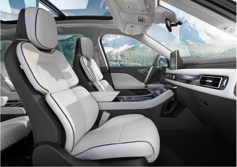 The interior of a Lincoln Aviator® Black Label model is shown in the Chalet theme | Mark McLarty Lincoln in North Little Rock AR