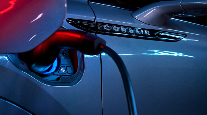 A charger plugged into the charging port of a 2025 Lincoln Corsair® Plug-in Hybrid model. | Mark McLarty Lincoln in North Little Rock AR