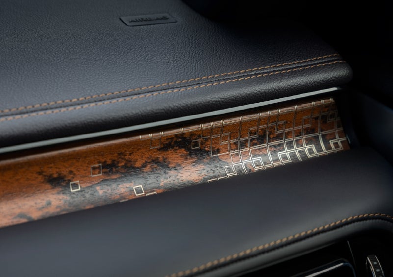 A close-up shot of the 2026 Lincoln Aviator® dashboard with unique black and brown accents and brown stitching. | Mark McLarty Lincoln in North Little Rock AR