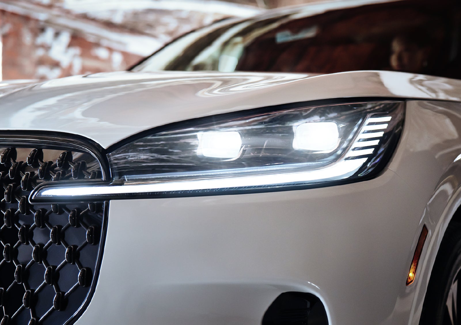 A close-up of a headlamp on the 2027 Lincoln Aviator® SUV is shown. | McLarty Lincoln in North Little Rock AR